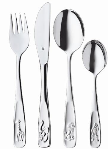 WMF Animales - Cubertería para niños 4 piezas (tenedor, cuchillo de mesa, cuchara y cuchara pequeña)WMF Kids infantil Acero Inoxidable Cromargan Apto para lavavajillas