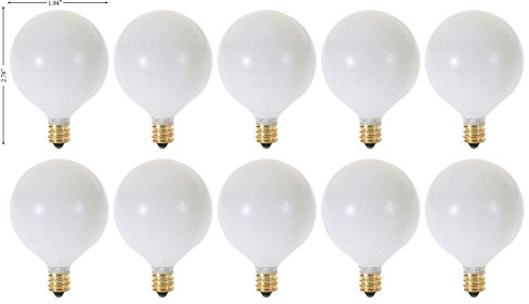 KOR (Pack of 10) G16.5 White Finsh Decorative (E12) Candelabra Base Globe Shape Incandescent 120V G16 1/2 Light Bulbs (15)