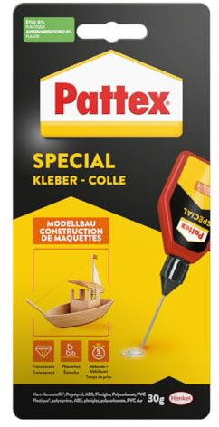 Pegamento especial para modelismo Pattex, pegamento de alta resistencia para plástico y madera, se seca sin dejar rastros, frasco con 30 g y aguja microdosificadora