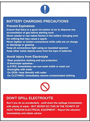 Caledonia Signs 15426K Battery Charging Precautions Sign, Rigid Plastic, 400 mm x 300 mm
