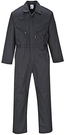 Portwest C813 Men's Liverpool Work Overalls Protective Boiler Suit Polycotton Coveralls Durable Workwear for Mechanics Warehouse Garages DIY Black, Large