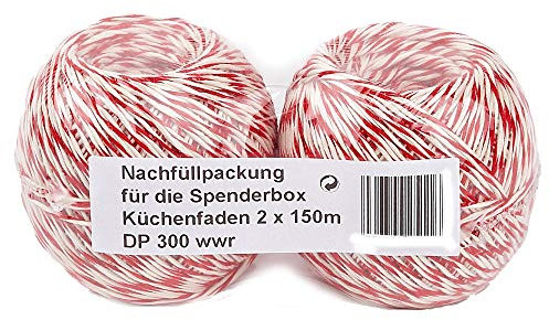 Kitchen/2 x 150 m Kitchen String Cotton Red/White Sausage | Refill Rolls for Rotix Chain Box Dispenser Box
