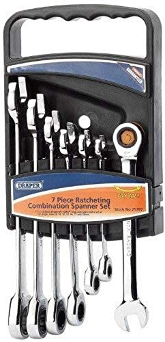 Draper 25397 Hi-Torq Metric Ratcheting Combination Spanner Set, Blue, 7 Pcs