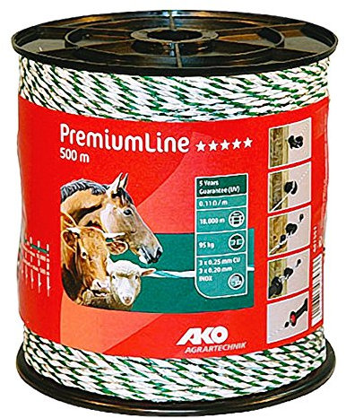 Kerbl 500 m Premium Weidezaunlitze grün-Weiss Elektrozaun Bruchlast 95 kg