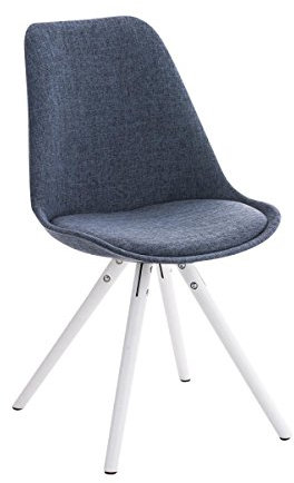 CLP Retrostuhl PEGLEG mit Stoffbezug I Gepolsterter Schalenstuhl mit Holzbeinen und Einer Sitzhöhe 46 cm, Farbe:blau, Gestell Farbe:weiß