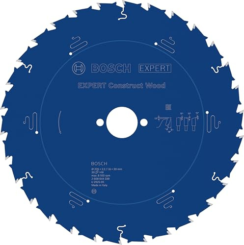 Bosch Accessories Professional 1x Kreissägeblatt Expert for Construct Wood (für Bauholz, Sägeblatt Ø 235 x 30 x 2,2 mm, Zähne 30, Zubehör Kreissäge) | für Bauholz mit Mörtel und Nägeln, Ø 235 mm, Professional Zubehör kabelgebundene Handkreissägen, Tauchsäge
