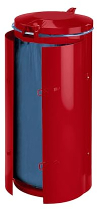 VAR | Stahlblech-Abfallsammler | Für Volumen 120 l, mit Doppelflügeltür, rot mit Metalldeckel