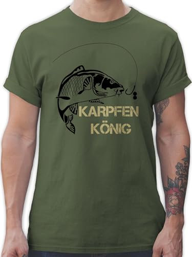T-Shirt Herren - Angler Geschenke & Angeln Zubehör - Karpfen König - L - Army Grün - Fischerei Shirts männer Angel Shirt sprüche Tshirt Mann Sport t-Shirts Motto für t karpfenangler