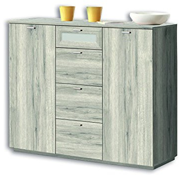 FORTE Nexus Kommode mit 2 Türen und 4 Schubladen, Holzwerkstoff, Sandeiche, 54 x 98,8 x 119,6 cm