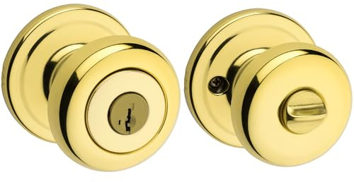 Kwikset Juno Türknauf mit Schlüssel, antimikrobieller Microban-Schutz mit SmartKey-Sicherheit, poliertes Messing