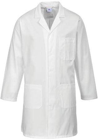 Portwest 2852 Standard Lab Coat Kingsmill Polycotton Professional Protective Workwear Concealed Stud 3 Pocket Storage Durable Comfortable Non-Shrinking, White, XL