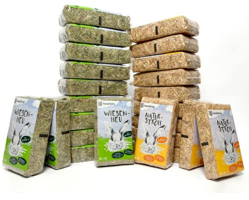 Heukönig 12x1kg Heu und 12x1kg Stroh Kombi-Paket, Perfekt als Einstreu und Futter - Natürlich & Staubfrei