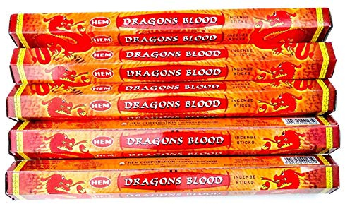 HEM Dragon's Blood Lot de 5 paquets de 20 bâtons d'encens 100 bâtonnets d'encens