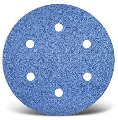 MENZER Blue Dischi abrasivi 150 mm, 6 fori (25 Pz.) G60 | p. Levigatrici rotorbitali, Corindone zirconio, supporto a gancio e anello