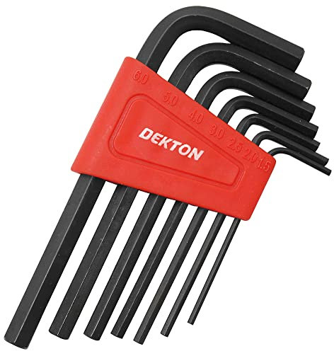 Dekton 7 PC Black Hex Key Set | Ball Point Heads for Up to 25° Angles | Heat Treated for Strength | Ideal for Precision Fastening | Handy Key Holder Included | Includes Sizes 1.5mm to 10mm