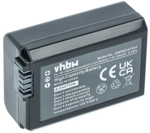 vhbw 1x Akku kompatibel mit Sony Alpha 3000, 5000, 5100, 6000 Kamera (950mAh, 7,2V, Li-Ion) mit Infochip