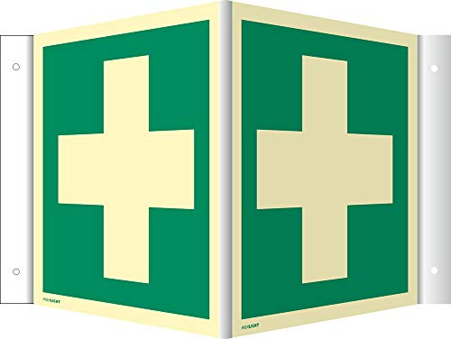 Schild Erste Hilfe HIGHLIGHT PVC 14,8 x 14,8 cm Leuchtdichte: 160 mcd/m² (Winkelschild, Nasenschild, Notarzt,)