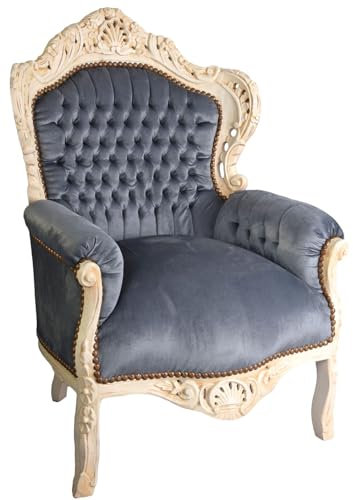 Polstersessel Leopard Sessel im Barockstil Grau Weiss Holz gepolstert Armlehnen cat588d19 Palazzo Exklusiv