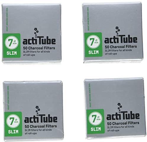 actiTube Charbon Actif Mince, 4 boîtes de 50 = 4 x 50 = 200 filtres, 0, Argent, 1 Paquet
