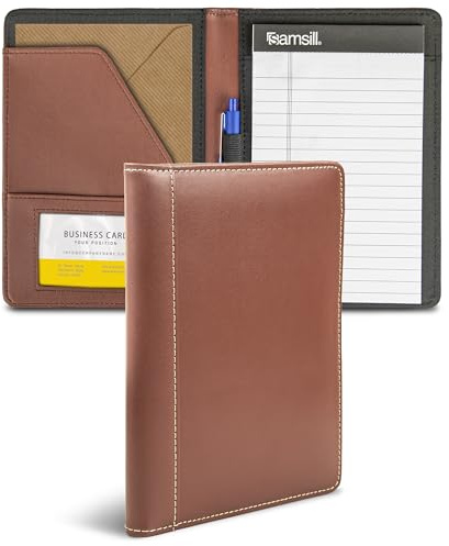 Samsill Kontrast Stich Portfolio Leder, Junior Größe, 12,7 x 20,3 cm Schreibblock, schwarz (71730) braun
