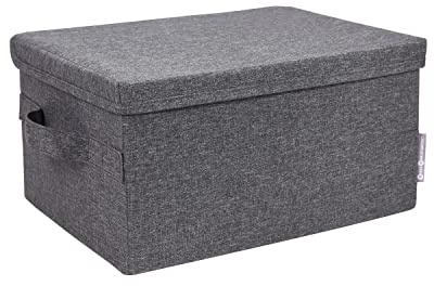 BIGSO mittelgroße Aufbewahrungsbox mit Deckel und Griff – Schrankbox aus Polyester und Karton in Leinenoptik – Faltbox für Kleidung, Bettwäsche, Spielzeug usw. – grau