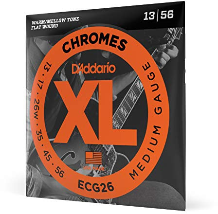 D'Addario gitarrsträngar – Chromes elgitarrsträngar – platt sår – polerad för ultramjuk känsla och varm, mild ton – EKG 26, grå, medium, 13-56, 1 – pack, XL