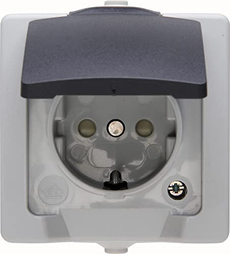 Kopp NAUTIC 1-fach Schutzkontakt-Steckdose mit Klappdeckel in Grau - Sichere Aufputz-Steckdose mit erhöhtem Berührungsschutz - IP44 Feuchtraumsteckdosen-Aufputz 16A / 250V~