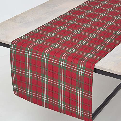 HOMESCAPES Edward Tartan Tischläufer Schottenkaro 44x178 cm, Karierter Tischläufer rot-grün, Baumwoll-Läufer für Esstisch, waschbar & pflegeleicht