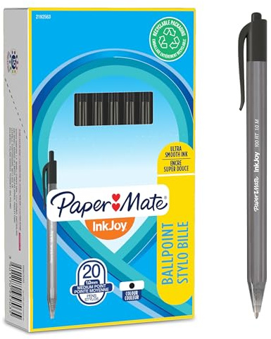Paper Mate InkJoy 100RT Penna a Sfera a Scatto | Punta Media (1,0 mm) | Nero | Confezione da 20