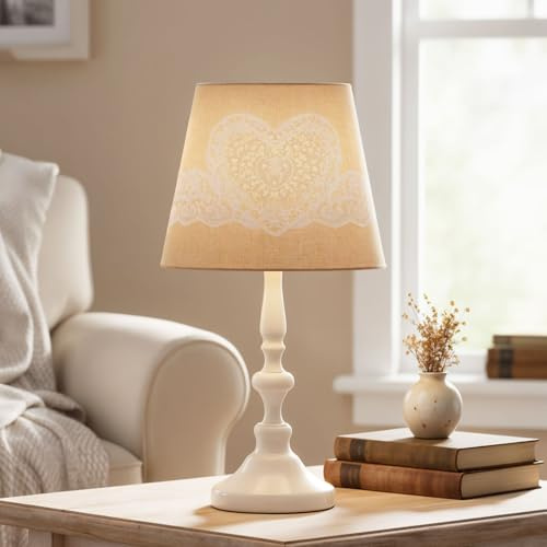 levandeo Tischlampe Metall 38cm hoch Weiß Beige Creme Lampe Landhaus Shabby