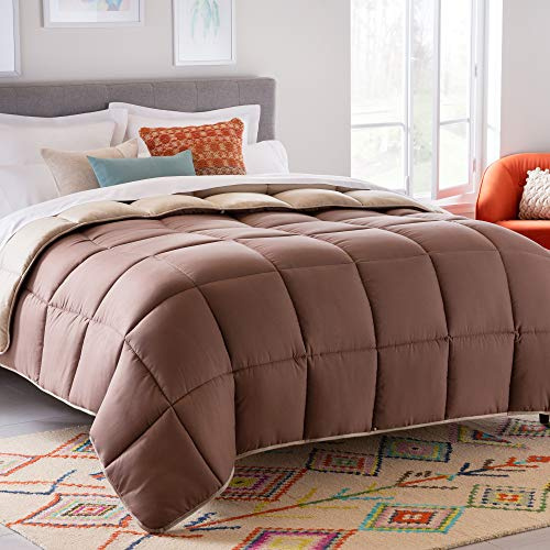 Linenspa Reversible Down Alternative Comforter and Duvet Insert, for Full Size Bed – All-Season Comforter with Box Stitch and 8 Duvet Loops – Bedding for Kids, Teens, and Adults – Sand / Mocha