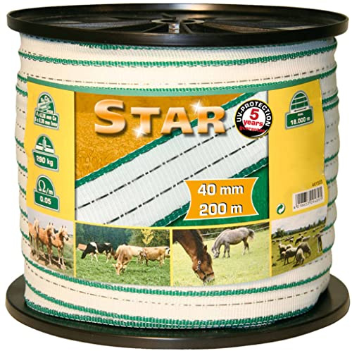 Kerbl 441503 STAR stängselband, vit/grön, 10 ledare, 200 m längd, 40 mm bredd