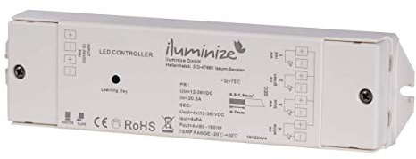 iluminize LED-Controller Funk: 750Hz (flimmerfrei), 4X 5A, für weiße/Duo-weiße (CCT)/RGB/RGB+W/RGBW LEDs, 12V-36V Konstantspannung, für LED-Streifen/-Lampen mit Konstantspannung (Funk 4X 5A)