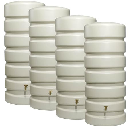 4rain Classic Regentonne-Set 2600 L sandbeige, 4 x Classic 650 Liter inkl. Verbinder - Wassertank, Fass, Regenfass, Regenwassertonne, Regenwassertank, Wasserbehälter, Wassertonne, Wasserfass