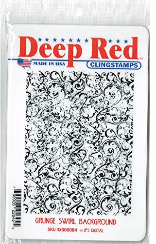 Deep Red Stamps Grunge Swirl Background Rubber Stamp 3 x 4inches