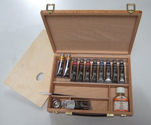 Maimeri Kassette aus Holz Buche mit Ölfarben