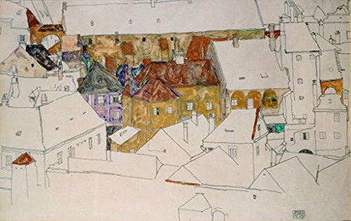 kunst für alle Kunstdruck/Poster: Egon Schiele Die gelbe Stadt - hochwertiger Druck, Bild, Kunstposter, 65x40 cm