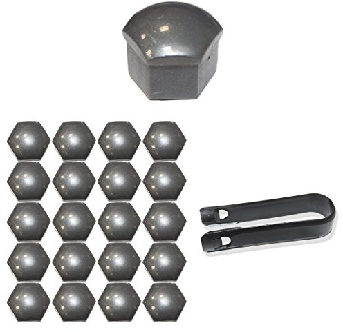 Tuqiang®20x Kappen Set Abdeckkappen Abdeckungen 17mm Radmuttern Kappen Radschrauben Radschraubenkappen Radkappen inkl Abzieher Grau