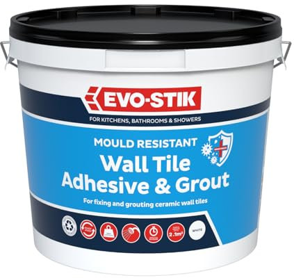 EVO-STIK Mould Resistant Wall Tile Adhesive & Grout White - 2.5L - 2-in-1 Adhesive & Grout for Bathrooms - Ready-Mixed - Waterproof - Kitchens & Showers