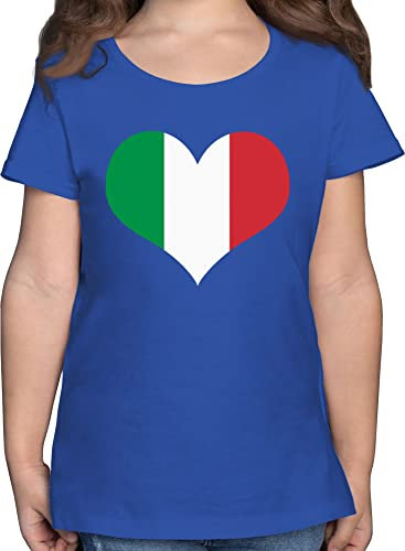 T-Shirt Mädchen - Kinder Fahnen und Flaggen - Italien Herz - 128 (7/8 Jahre) - Royalblau - Italia Tshirt Stadt Italy Kindershirt Country Italian Shirt städte Fussball Oberteil italienische