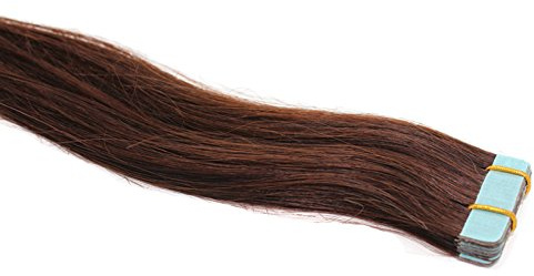 Tape In/On 100% Echthaar Remy Hair Extensions Haarverlängerung 2,5g / Tresse (50cm - 10 Tressen - #2 Dunkelbraun)