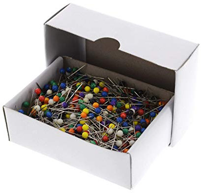 FIM Glaskopfstecknadeln 1000 Stück, bunt Sortiert, Länge 31mm, Dicke 0,6mm