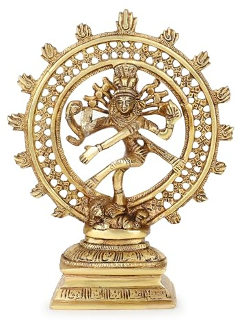 indischerbasar.de – Figur Shiva Nataraja Messing Höhe 21 cm Kupfer Gelb Skulptur Statue Hinduismus Buddhismus indische Kunst Handwerk