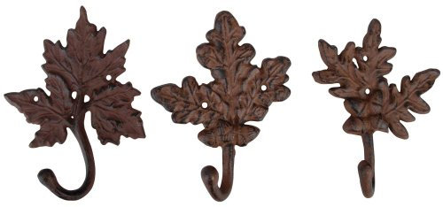 Esschert Design 5 Stück Wandhaken, Gaderobenhaken in Blattform, sortiert, ca. 15 cm x 6,2 cm x 19 cm
