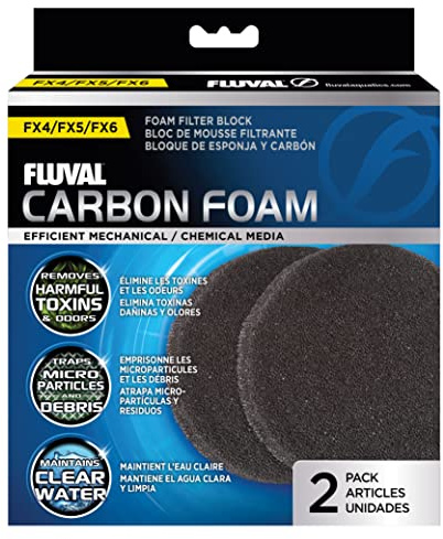 Fluval Schaumstoffpatrone mit Aktivkohle, für Fluval Außenfilter FX4, FX5 und FX6, 2er Pack