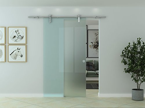 home-systeme Glas-Schiebetür Ganzglasschiebetür Glastür Glas Tür MIlchglas Satiniert 900 x 2050 mm (Silber)