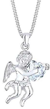 Elli Halskette Silber 925 Damen Kette Zirkonia Kristall Herz Engel | Anhänger, Schmuck Geschenke für Frauen Mädchen Mama Freundin, Schutzengel Silberkette Länge 45cm