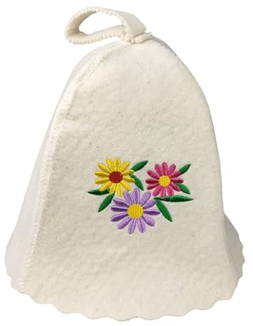 GMMH® Saunahut aus Wollfilz, Saunamütze für Damen, Blumen Muster und Design, Filz Kopfschutz Saunakappe Filzkappe Mütze Filzhut Hut Kappe für Sauna, Banya, Finnische Sauna