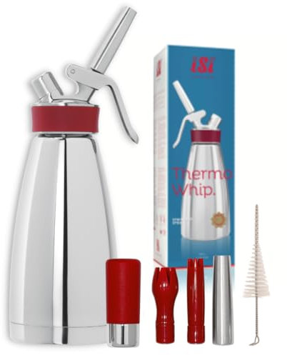 ISI 1801 Thermo Whip hecho de acero inoxidable termo-aislado, operación con cápsulas de crema para crema, salsas cálidas y frías, sopas, espumas y postres, 500 ml
