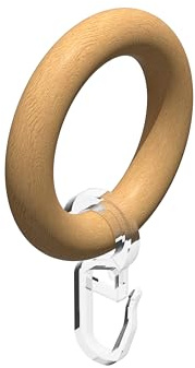 INTERDECO Gardinenstangen Gardinenringe, aus Holz, Buche lackiert, Rundringe mit Faltenhaken für Vorhangstangen 20 mm, Ringe in 48 x 32 mm, Typ 1120508, 10 Stück